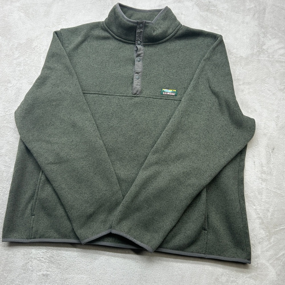 LL Bean Sweater Fleece Pullover Mens XXL Green T Snap Neck Camping Outdoors